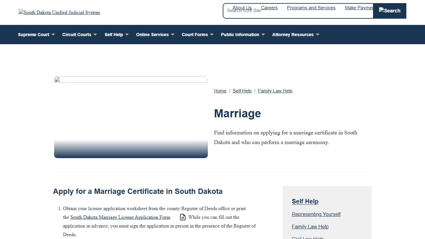 Marriage Certificate Application in South Dakota SD UJS Self Help SD UJS