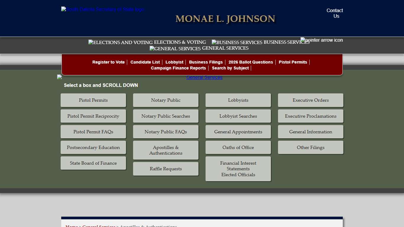 Services for Individuals: South Dakota Secretary of State