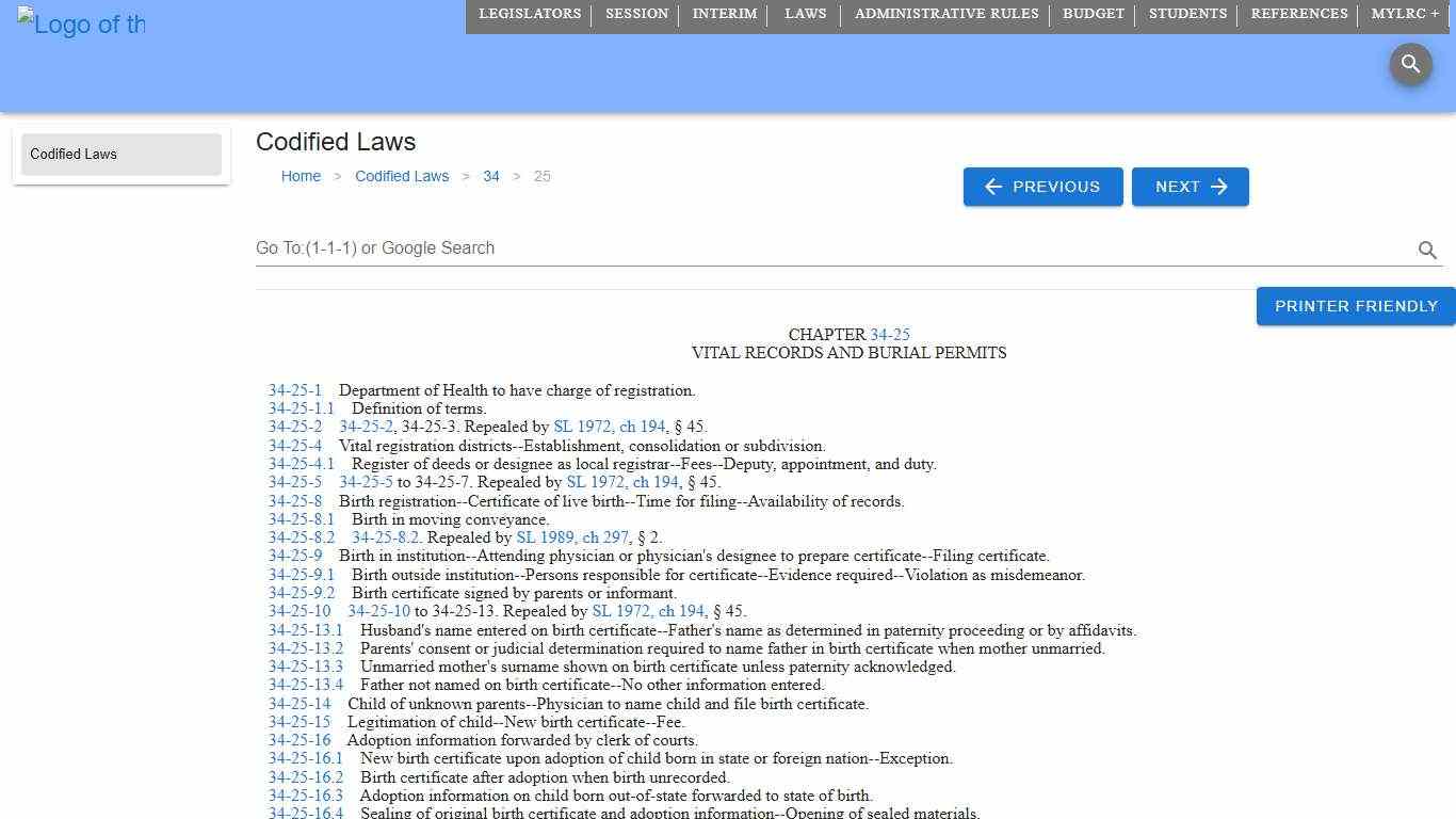 Codified Law 34-25 South Dakota Legislature